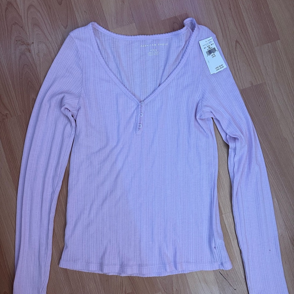 American Eagle Outfitters Light Purple Ribbed V-Neck Top